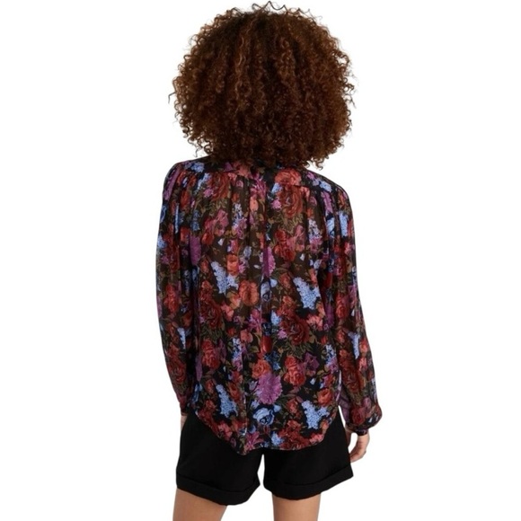 💫HP‼️💫 100% SILK NWT PAIGE Elynne Floral Blouse w/ Neck Tie in Black, Size XXS - Picture 3 of 8